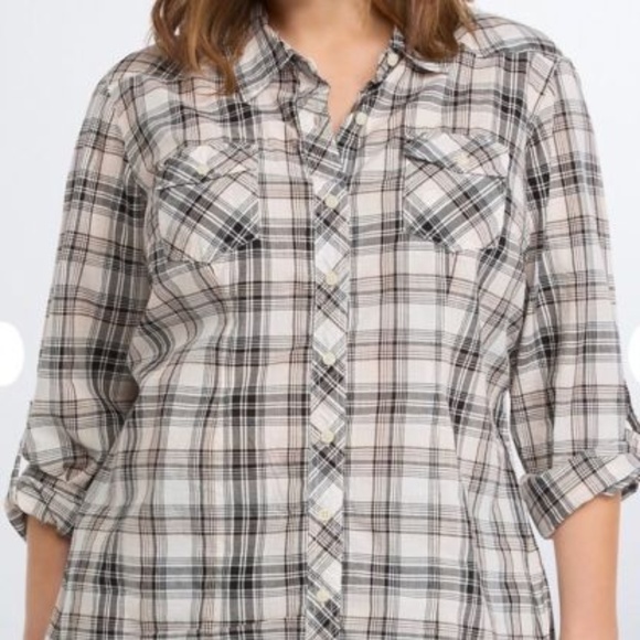 torrid Tops - Torrid 0X L Camp Shirt Plaid Top Button Front Top Long Roll Tab Sleeves Pockets